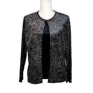 Notations Open Face Black Silver Bling Velour Jacket Top Women's Top Size Small